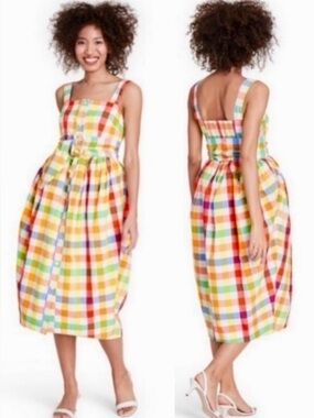 Christopher John Rogers X Target Plaid Wide Strap Tie Waist Dress Sz.2~NEW